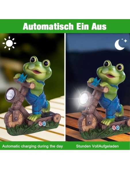 McFARMER®-Frosch-mit-Roller-und-Solar-LED-Scheinwerfer-Dekofigur-massiv-wetterfest-farbbestaendig-20.5Tx9Bx17-3