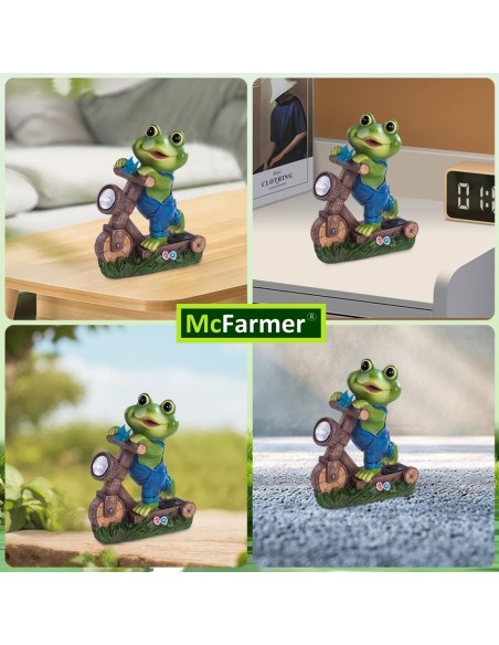 McFARMER®-Frosch-mit-Roller-und-Solar-LED-Scheinwerfer-Dekofigur-massiv-wetterfest-farbbestaendig-20.5Tx9Bx17-4