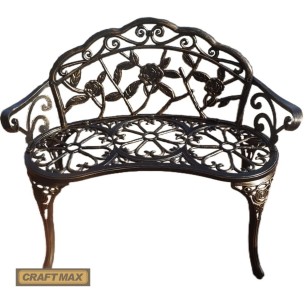 Luxus Palais Gartenbank mit kunstvollen Rosen Verzierungen im prachtvollen Jugendstil aus Aluminium - antik/Bronze