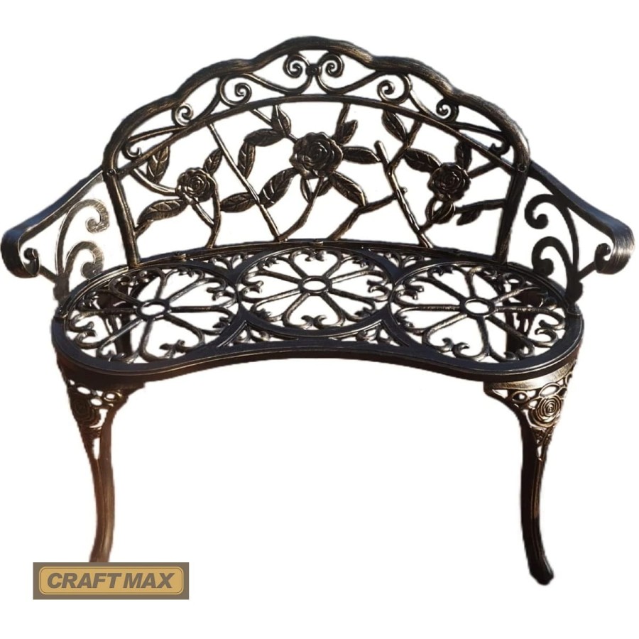 Luxus-Palais-Gartenbank-kunstvolle-Rosen-Verzierungen-prachtvoller-Jugendstil-antik-Bronze-1